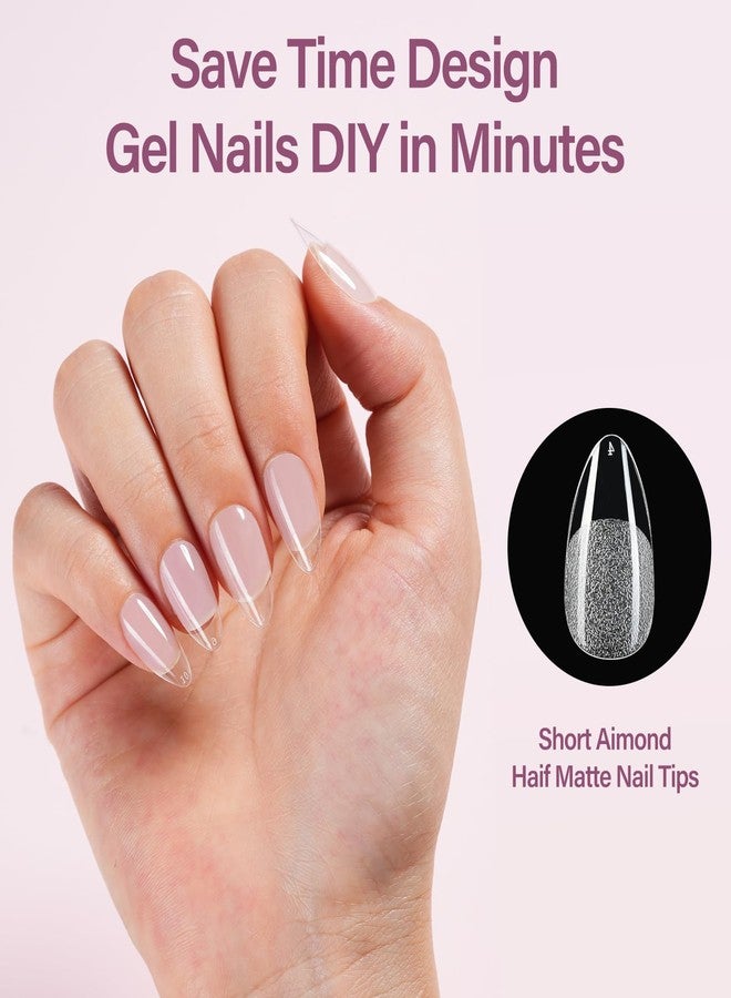 Misssix Short Almond Gel Nail Tips Kit, 216Pcs Pre Etched Clear Fake Nails, Full Cover False Nail 9-in-1 Gel Glue and Portable Mini U V Nail Lamp for Women 12 Sizes - Image 2
